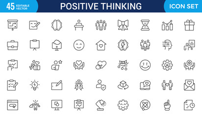 Positive thinking line icons collection.Thin outline icons pack.