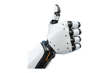 Robot hand giving thumbs up isolated on transparent background