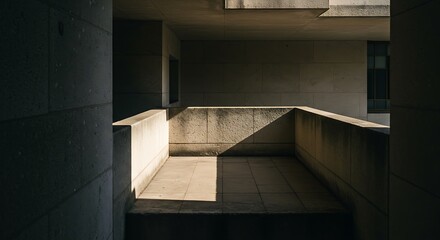 Obraz premium Minimalist stone architecture with sharp light and shadow contrast creating abstract geometric composition.