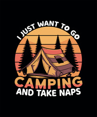 Colorful Camping Illustrative Design With Relaxing Theme and Sunset Scenery