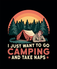 Colorful Camping Illustrative Design With Relaxing Theme and Sunset Scenery
