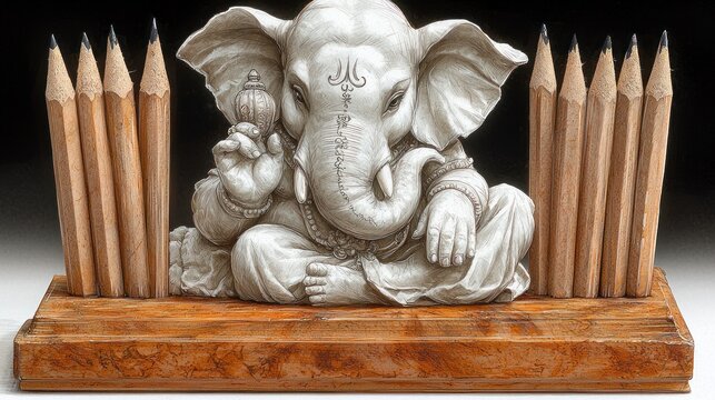 Artistic pencil holder featuring a serene, seated elephant statue