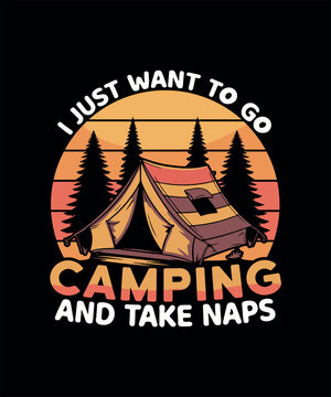 Colorful Camping Illustrative Design With Relaxing Theme and Sunset Scenery