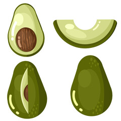 clipart illustration of avocado fruit set with various cut variations