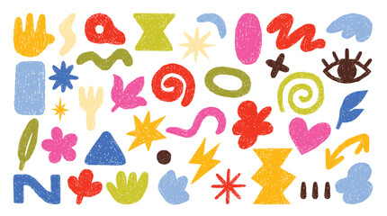 Fototapeta premium Vibrant abstract shapes in various colors and forms isolated on a white background, perfect for creative design projects and artistic inspiration vector illustration