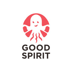 Minimalist Flat Octopus Mascot Character in Circle Logo Design Illustration