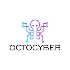 Modern Gradient Octopus Cybernetic Technology Logo Design with Circuit Details