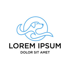 Minimalist Line Art Dog Wave Logo Creative Design Illustration