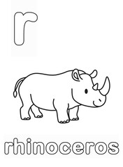 Alphabet Coloring Page for Kids. Children's Coloring Activity sheet. Cute Rhino Illustration to Color.	