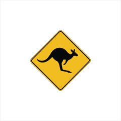 Australian kangaroo road sign isolated on white background warning of wildlife crossing