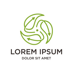 Modern Green Line Art Circle Leaf Arrow Recycle Logo Design