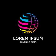 Modern Geometric Globe Sphere Colorful Stripes Technology Abstract Icon Design