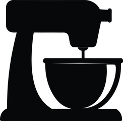 silhouette of kitchen mixer and bowl on white background