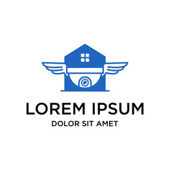 Modern Minimalist House Camera Wing Security Monitoring System Logo Design