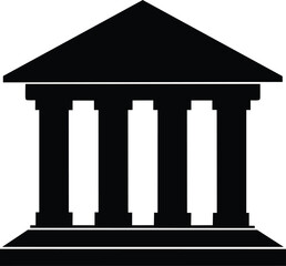  silhouette of bank building with columns on white background
