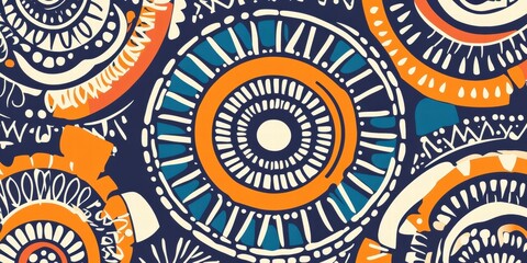 Motivo astratto senza soluzione di continuit&agrave; con cerchi concentrici e motivi geometrici