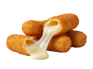 Crispy Mozzarella Sticks with Gooey Melted Cheese on Transparent Background