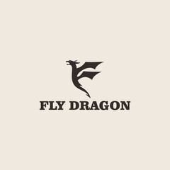 Minimalist Flat Style Winged Dragon Initial F Shaped Logotype Illustration