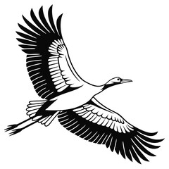 Obraz premium Elegant Black and White Crane Bird in Flight – Minimalist High-Contrast Illustration with Intricate Feather Details
