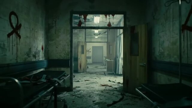 A scary hospital room at night, like it's haunted