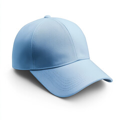 Fototapeta premium A plain light blue baseball cap mockup on a white background.