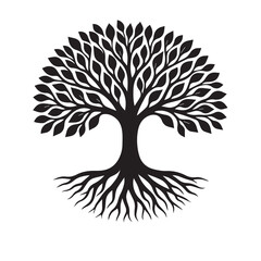Tree of Life Silhouette &ndash; Natural Symmetry, Intricate Design in Black and White Vector