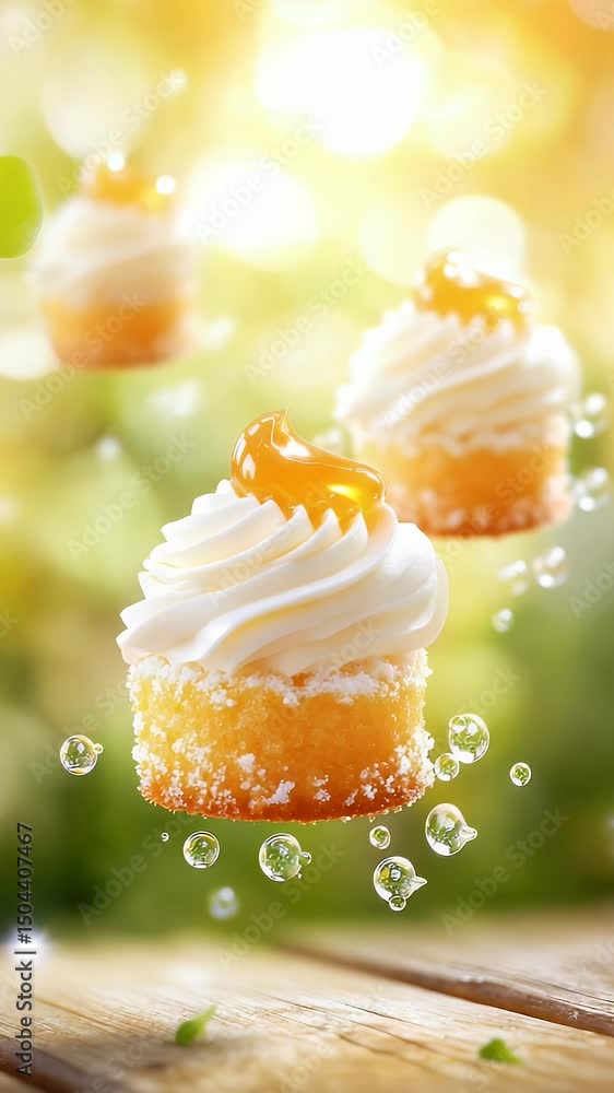 Poster cupcakes with frosting and sprinkles floating