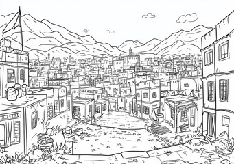 Paesaggio urbano in stile schizzo, citt&agrave; di montagna