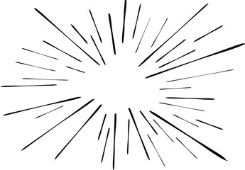 Comic-style radial speed lines explosion effect on a white background. Perfect for manga, dynamic motion graphics, pop art, or dramatic emphasis in illustrations, posters, and digital design projects.