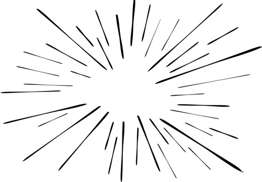 Comic-style radial speed lines explosion effect on a white background. Perfect for manga, dynamic motion graphics, pop art, or dramatic emphasis in illustrations, posters, and digital design projects.