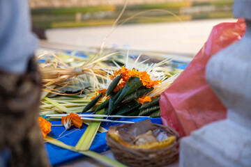 Setting up flowers for Hindu Wedding