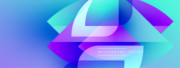 Abstract gradients form dynamic shapes. Blue, purple, turquoise hues blend seamlessly. Modern design evokes movement, energy. Minimal text present.