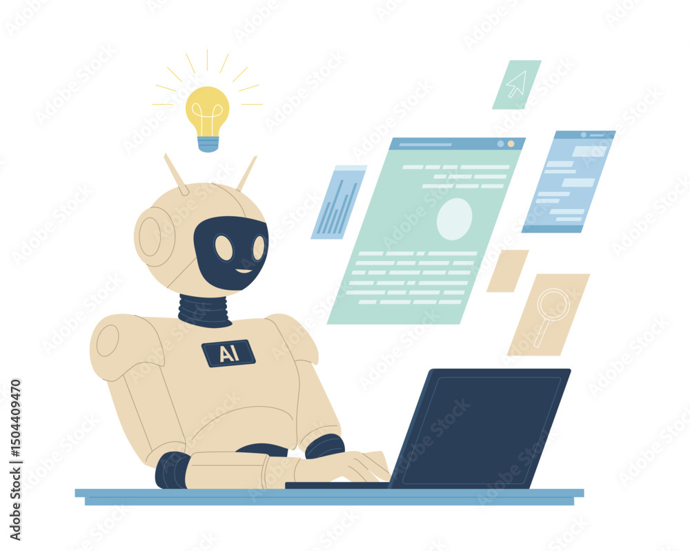 Poster ai chatbot support, machine learning, chat interaction of customer and artificial intelligence. cute