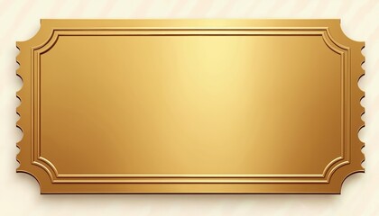 Golden ticket with scalloped edges. Vintage design, elegant classic ornate style. Perfect for invitations, awards, special events or luxury branding. Blank space for text.