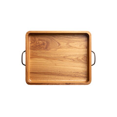 Elegant wooden serving tray with metal on transparent background tea