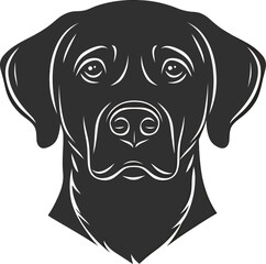 Illustration of a black Labrador retriever's head with expressive features.