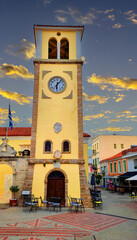 preveza city clock tower in summer greece roads buildings