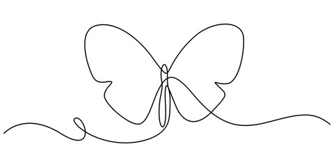 Butterfly in One continuous line drawing, Butterfly in One continuous line drawing. Beautiful flying moth for wellbeing beauty or spa salon logo and divider concept in simple linear style editable.