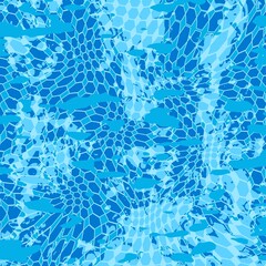 Digital sea blue camouflage pattern with hexagonal grid design, ideal for aquatic themes, wetsuits, ocean-inspired branding, or futuristic textile projects.