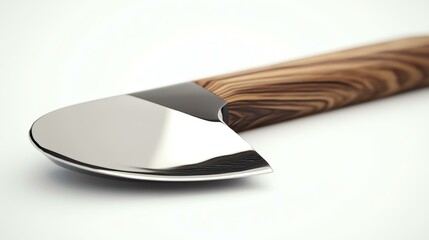 An elegant kitchen tool featuring a polished stainless steel blade and a beautifully crafted wooden handle, perfect for culinary enthusiasts. A blend of style and functionality.