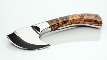 A beautifully crafted knife featuring a unique wooden handle and a shiny curved blade. Ideal for hobbyists and professionals looking for precision in their tasks.