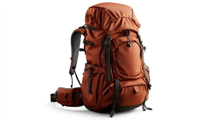 A stylish orange hiking backpack designed for outdoor adventures, featuring multiple compartments and adjustable straps for comfort and utility in various terrains.