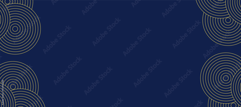 Poster radiant circle dark blue and gold colors for illusion background. blue and gold luxury pattern backg