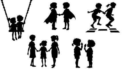 Kids Playing Silhouettes, Childhood Fun with Ice Cream, Superheroes, and Outdoor Games