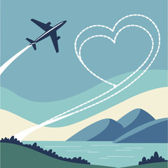 Jet Drawing a Heart in the Sky Vector Love Trail Airplane Art