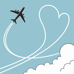 Jet Drawing a Heart in the Sky Vector Love Trail Airplane Art