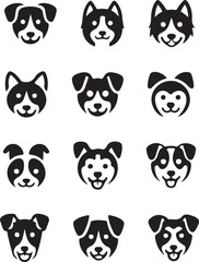 Fototapeta premium Set of dog faces icons, vector symbols.