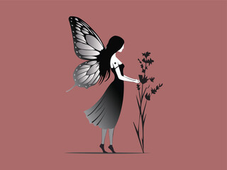 Flying fairy silhouette. Little creature with wings
