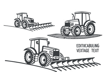 Red agricultural tractor on a farm road, an isolated farming machine