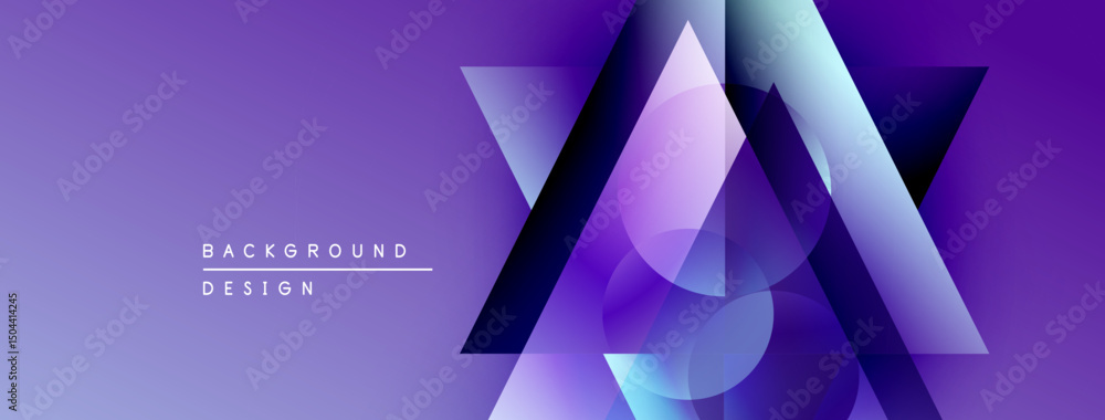 Poster Abstract purple design features geometric shapes, gradients, light effects. Modern background suitable for digital projects.